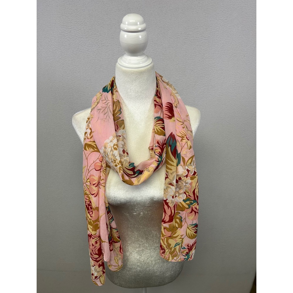 Boho Romantic Garden Unbranded Womens OS Pink Floral Silk Blend Rectangle Scarf